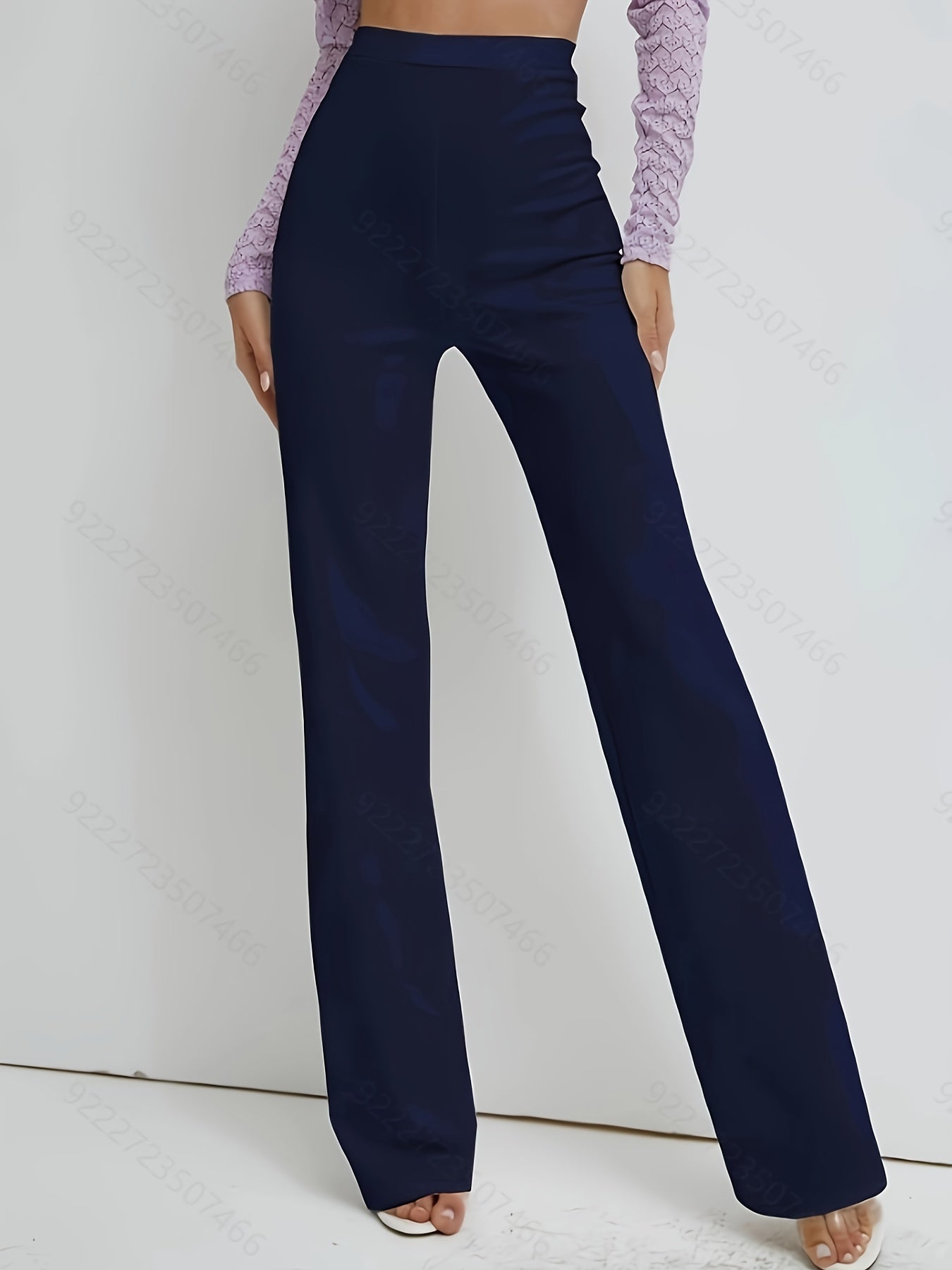Antmvs Solid Straight Leg Pants, Casual High Waist Work Pants, Women's Clothing