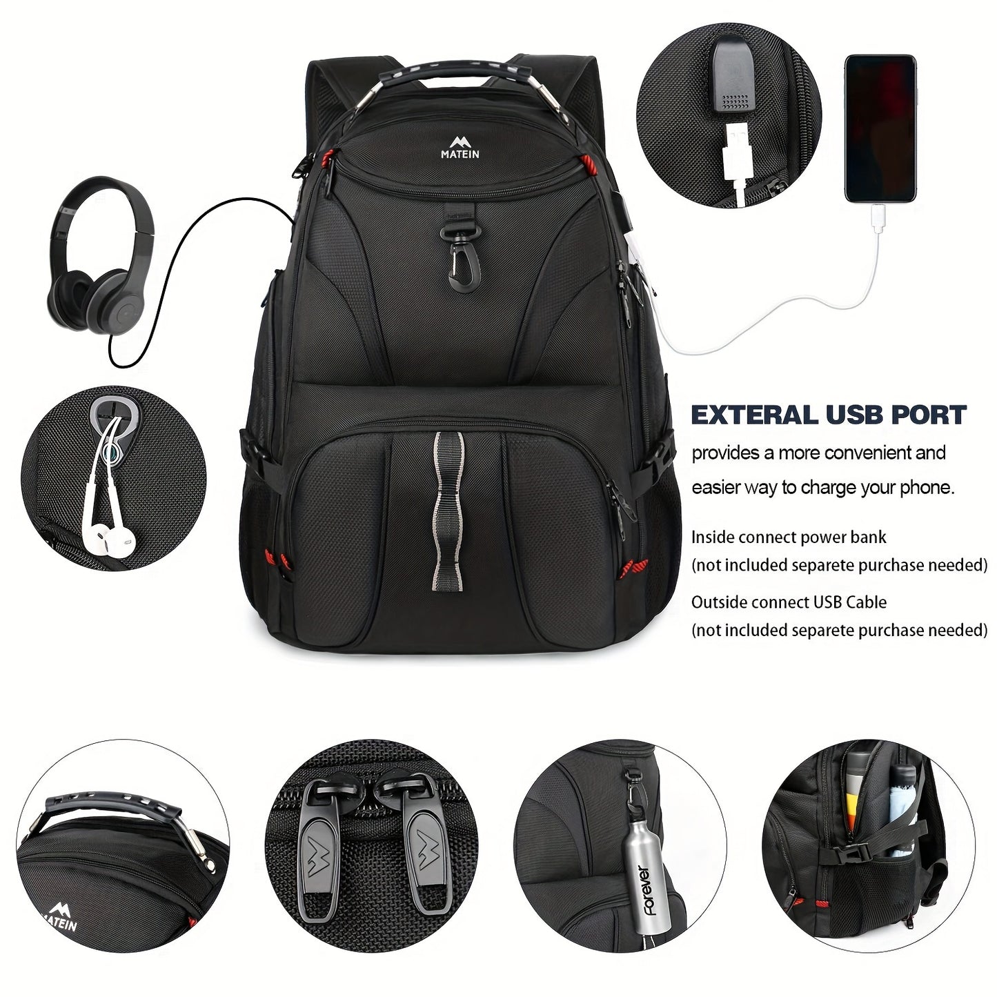 1pc Extra Large 17-Inch Laptop Backpack for Men and Women - Anti-Theft, Water Resistant, TSA Compliant, USB Port, Adjustable Shoulder Straps, Multiple Utility Pockets, Durable Polyester Fabric, Perfect for Travel, College, Business, and Outdoor Activities