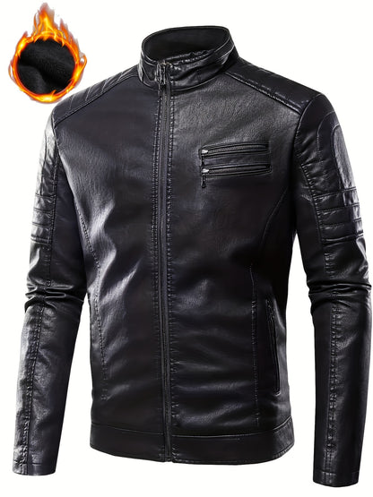 Plus Size Men's Faux Leather Casual Jacket - Quilted Shoulders, Zippered Pockets, Soft Lining, Adjustable Waist, Versatile Design for Everyday Wear - Perfect for Casual Occasions and Outdoor Activities