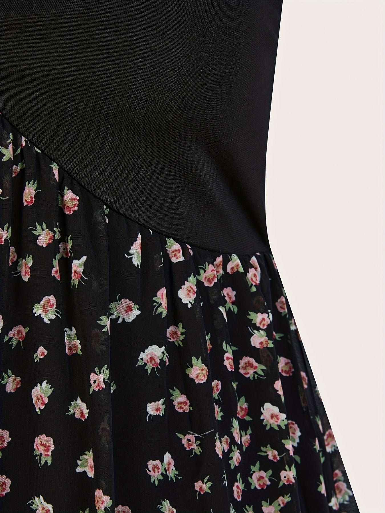 Antmvs Plus Size Casual Summer Dress, Women's Plus Colorblock Ditsy Print V Neck Backless Cami Dress