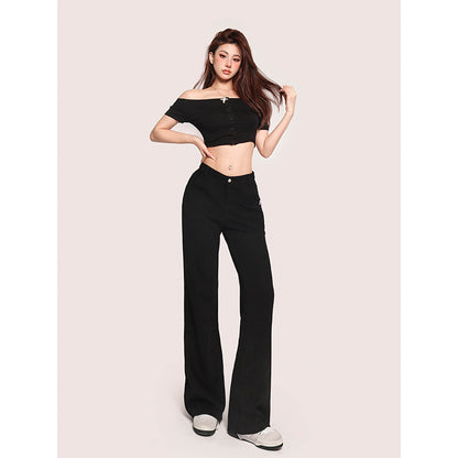 Antmvs Carla Solid Color Off-the-Shoulder Button Up Slim Cropped Top