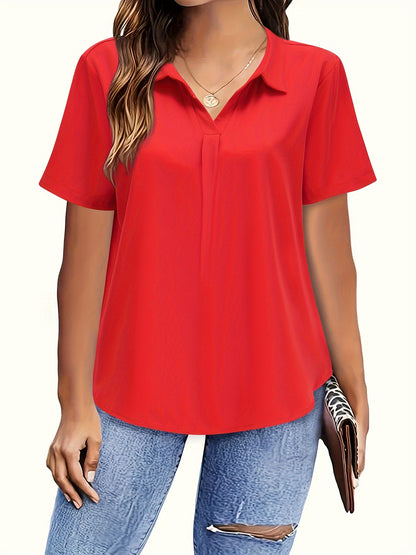 Chic Plus Size Solid Collared Blouse - Lightweight & Breathable, Short Sleeve, Perfect for Spring & Summer - Fashionable Womens Plus Clothing for Casual or Formal Wear