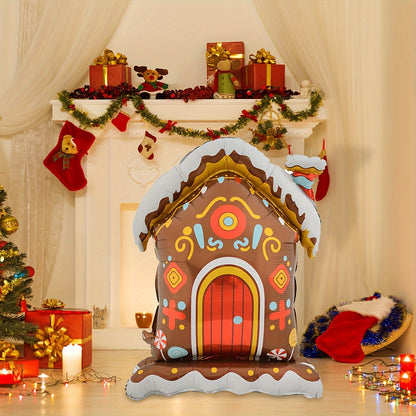 1 Piece Festive 3D Standing Christmas House Balloon Decoration - No Electricity Required, Durable Aluminum Material, Easy to Assemble, Perfect for Indoor and Outdoor Holiday Decor, Suitable for Ages 14 and Up, Adds a Touch of Magic to Your Christmas Celeb