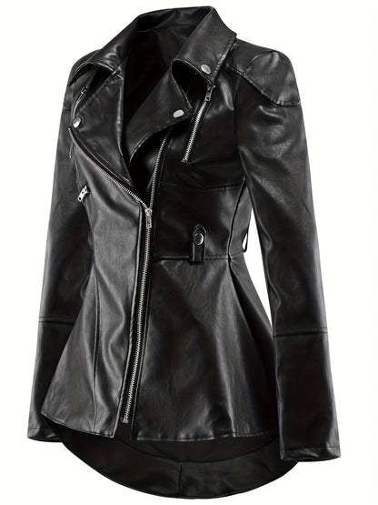 Antmvs Zip Up Lapel Neck Jacket, Streetwear Long Sleeve Jacket For Fall & Winter, Women's Clothing