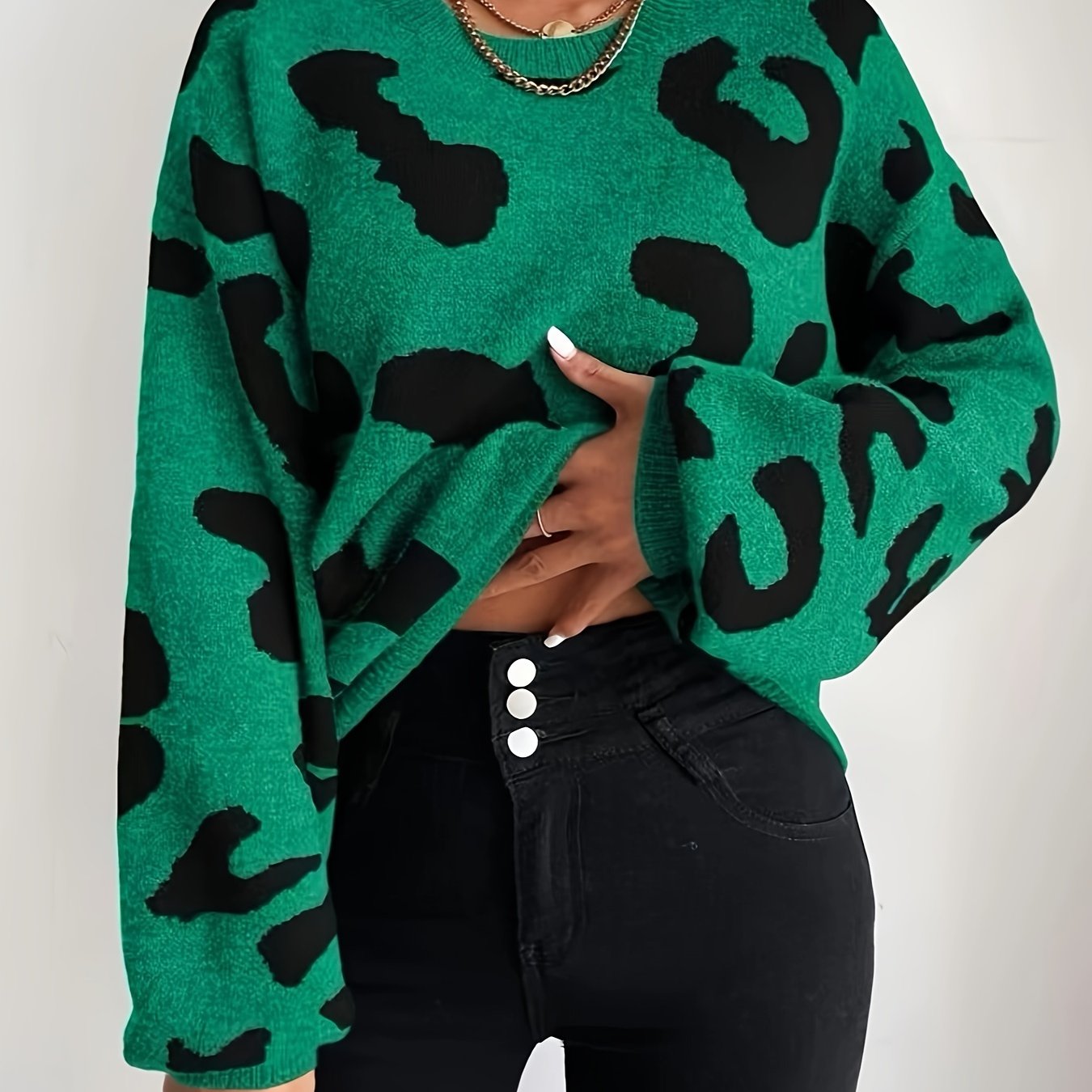 Antmvs Graphic Pattern Pullover Sweater, Casual Long Sleeve Crew Neck Sweater For Fall & Winter, Women's Clothing