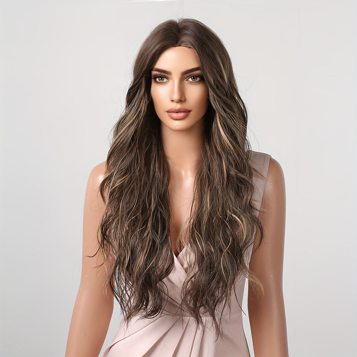 Long Curly Wavy Heat Resistant Synthetic Wigs for Women - Elegant Middle Part Buckle Net Cap Style - Soft, Natural-Looking Hair Replacement for a Glamorous You