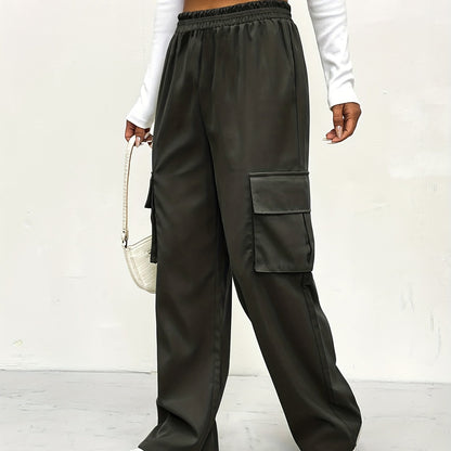 Antmvs Straight Leg Cargo Pants, Y2K High Waist Solid Pants For Spring & Fall, Women's Clothing