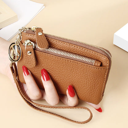 Women's Minimalist Zipper Clutch Wallet, Zipper Mini Coin Purse, Credit Card Holder With Wristband