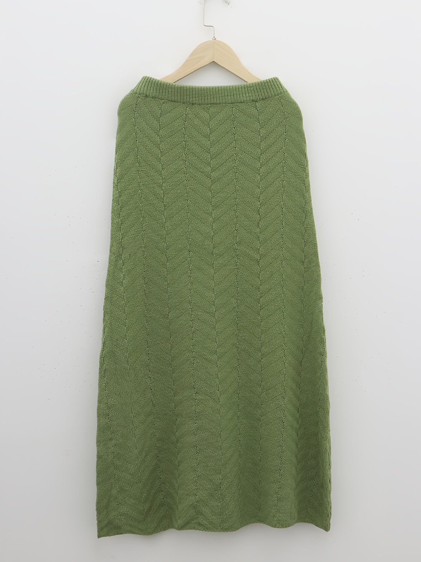 Antmvs Solid Textured High Waist Knitted Skirt, Elegant Maxi Skirt For Fall & Winter, Women's Clothing