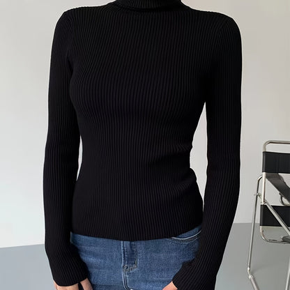 Antmvs Women's Sweater Turtleneck Solid Ribbed Long Sleeve Slim Pullover Knit Tops