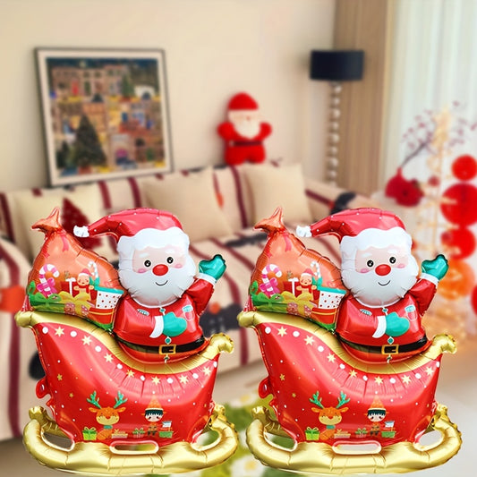 2pcs-29inch Christmas Sleigh Santa Claus Balloons for Christmas and New Year Parties - Red & Golden Sleigh Decorations, Indoor and Outdoor Use