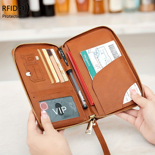 RFID Women's Purse PU Portable Creative Airplane Passport Clip Ticket Clip Bank Card Bag Versatile Zippered Passport Clip With Wrist Strap