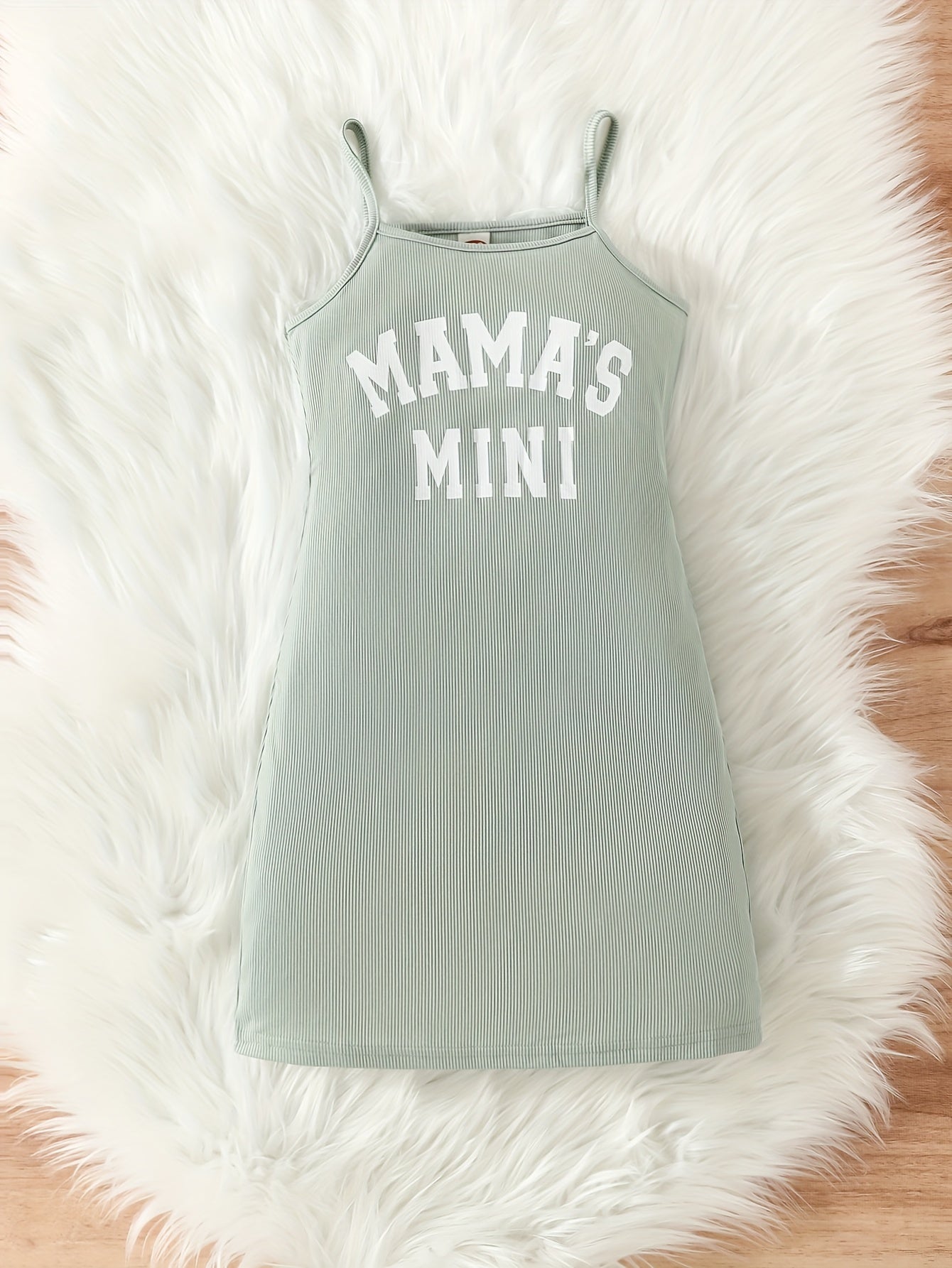 Chic 'Mama's Mini' Slogan Bodycon Cami Dress - Girls' Stretchy Ribbed Summer Wear