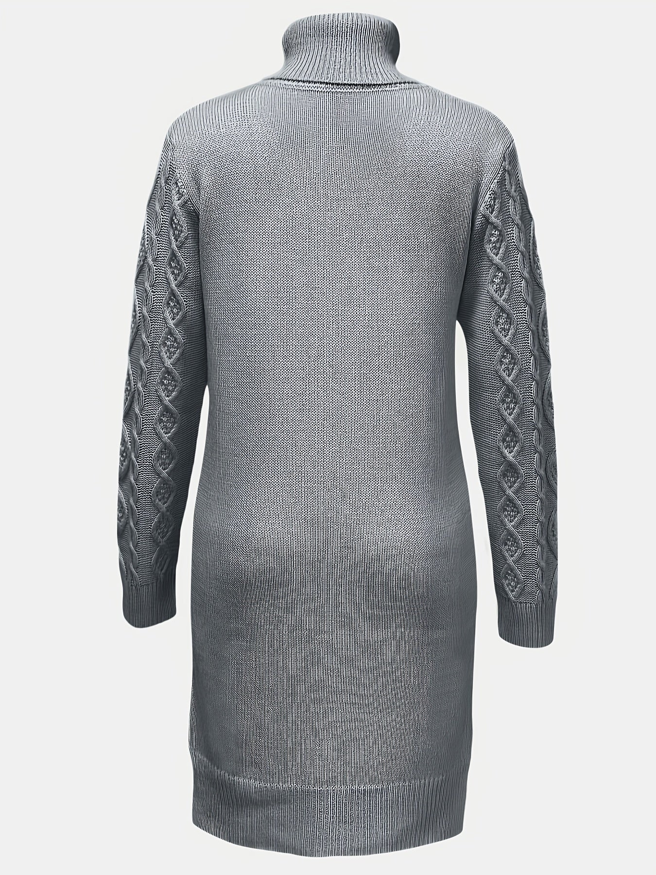 Antmvs Solid Turtleneck Split Knitted Dress, Elegant Long Sleeve Dress For Fall & Winter, Women's Clothing