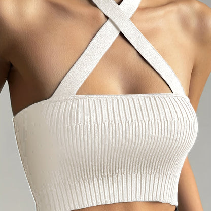 Antmvs Knitted Crop Halter Top, Sleeveless Casual Crop Sweater, Women's Clothing