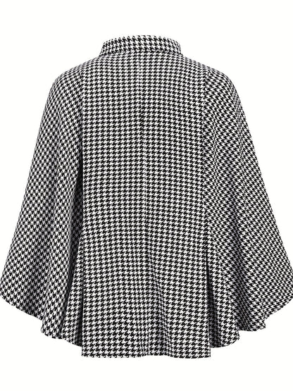 Antmvs Houndstooth Print Cape Top, Casual Tie Front Loose Outerwear, Women's Clothing