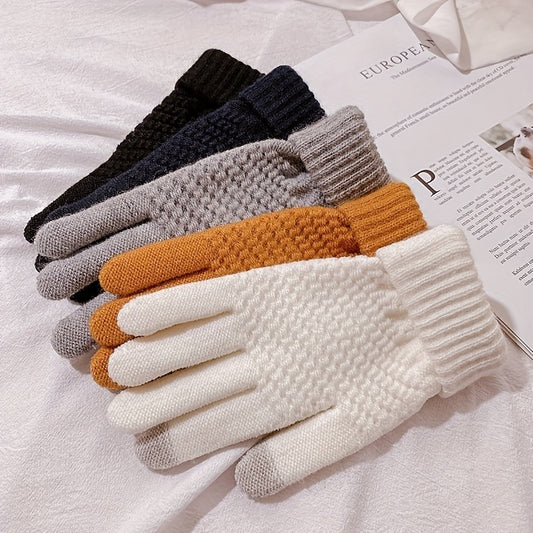 Unisex Winter Full Finger Knit Gloves, Touch Screen Thermal Gloves For Outdoor Cycling