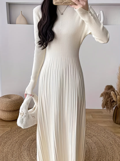 Antmvs Solid Sweater Maxi Dress, Elegant Mock Neck Long Sleeve Dress, Women's Clothing