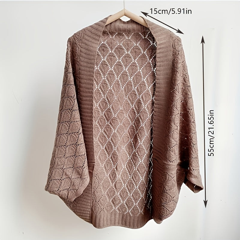 Antmvs Hollow Out Knitted Cardigan Solid Color Elegant Outwear Shawl Casual Outdoor Wrap For Women