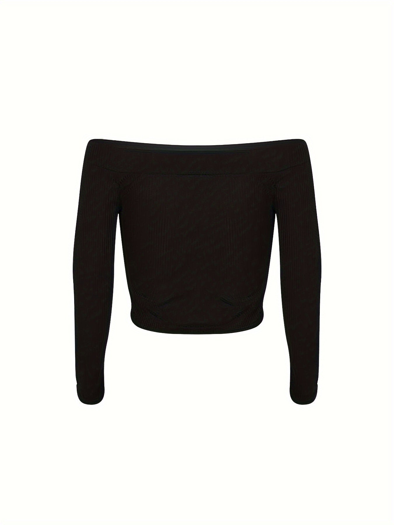 Antmvs Solid Off Shoulder Slim T-Shirt, Versatile Long Sleeve T-Shirt For Spring & Fall, Women's Clothing