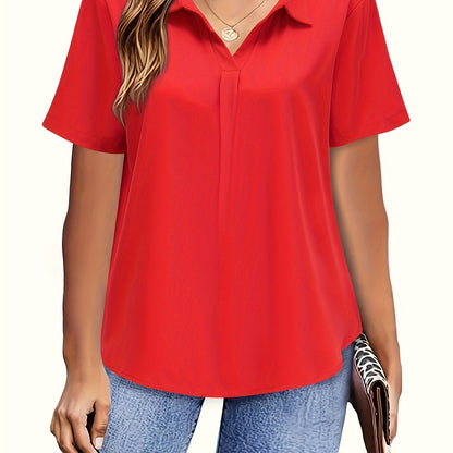 Chic Plus Size Solid Collared Blouse - Lightweight & Breathable, Short Sleeve, Perfect for Spring & Summer - Fashionable Womens Plus Clothing for Casual or Formal Wear