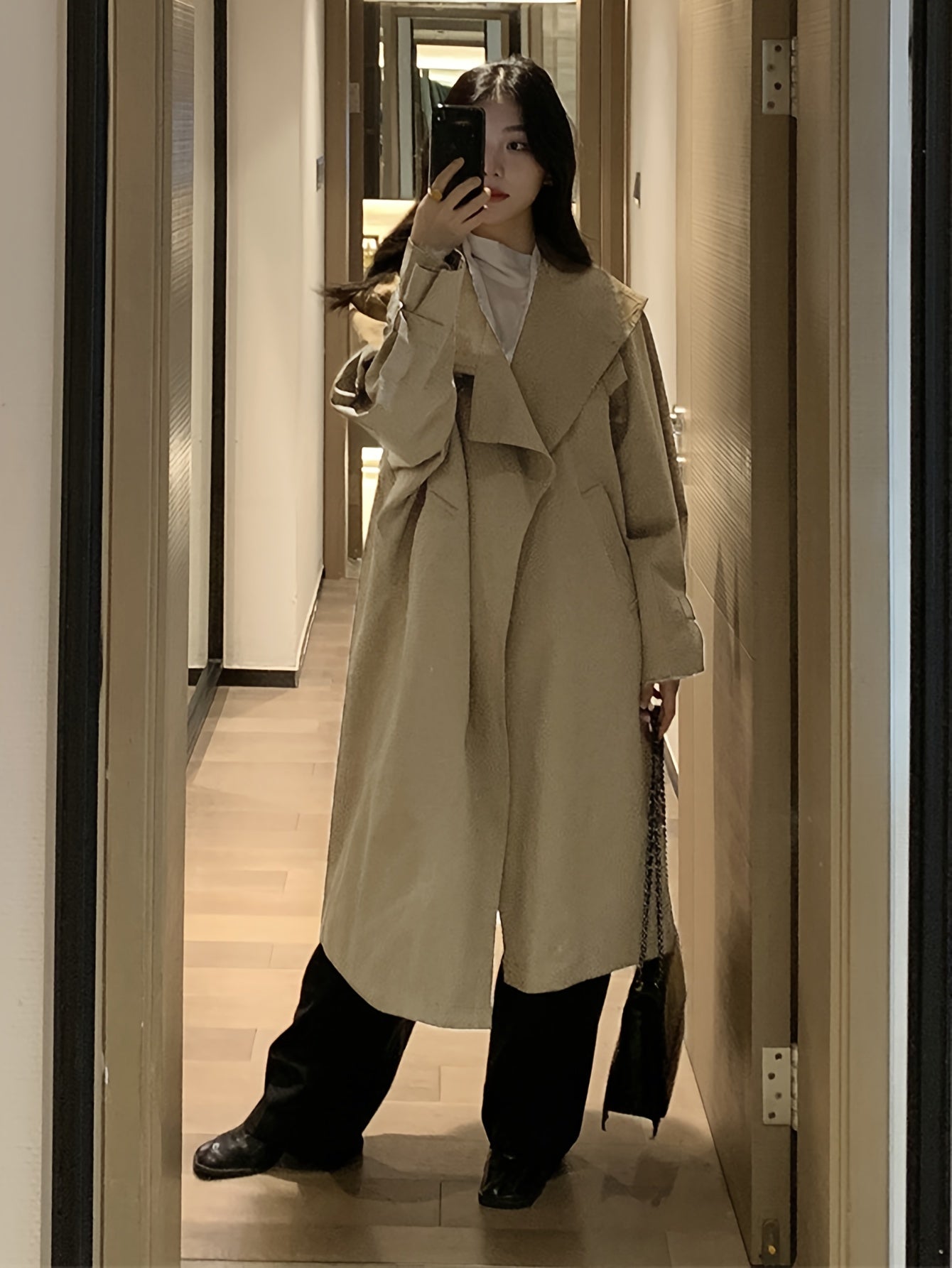 Antmvs Solid Open Front Trench Coat, Casual Long Sleeve Long Length Outwear, Women's Clothing