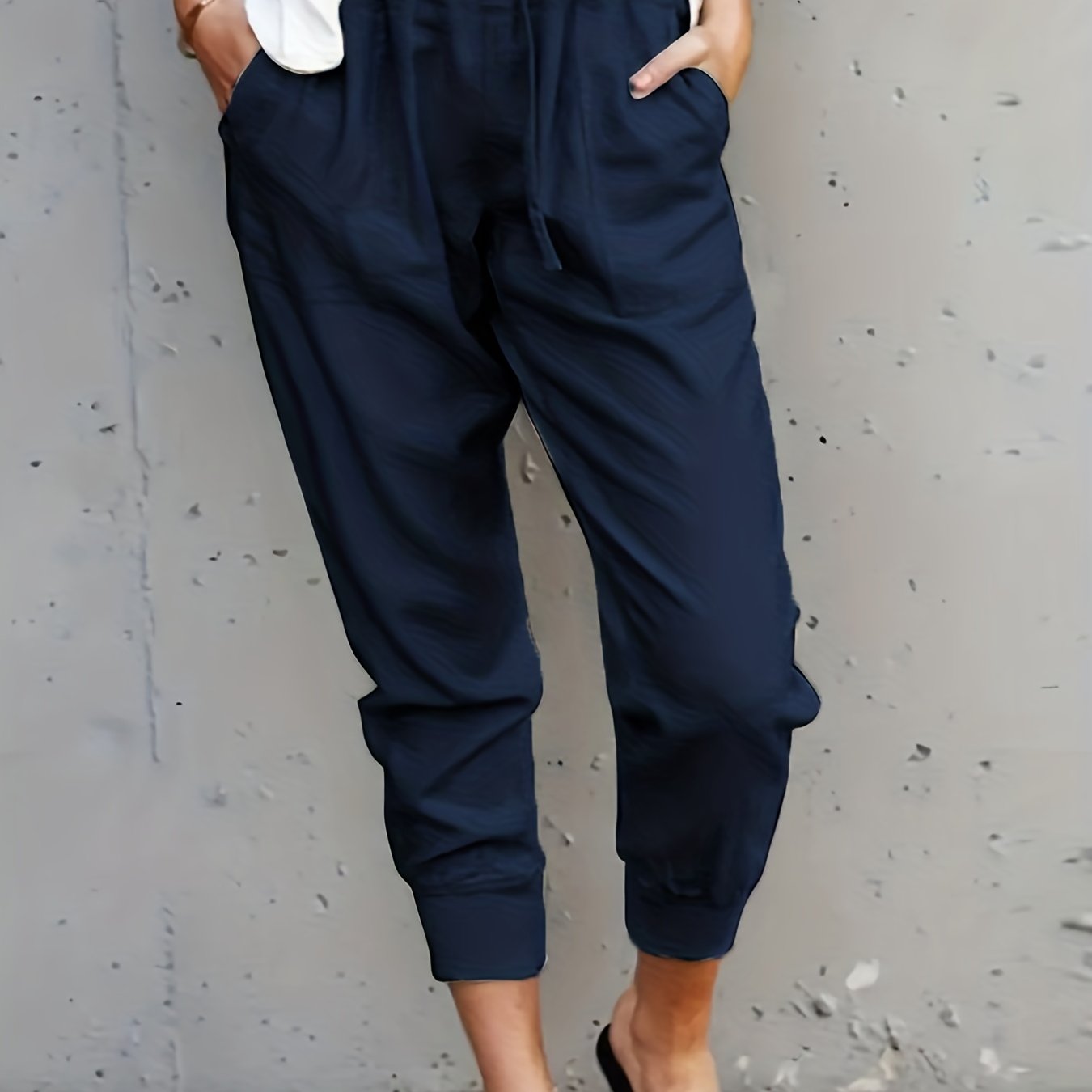 Antmvs Minimalist Drawstring Waist Pants, Solid Casual Pants For Spring & Summer, Women's Clothing