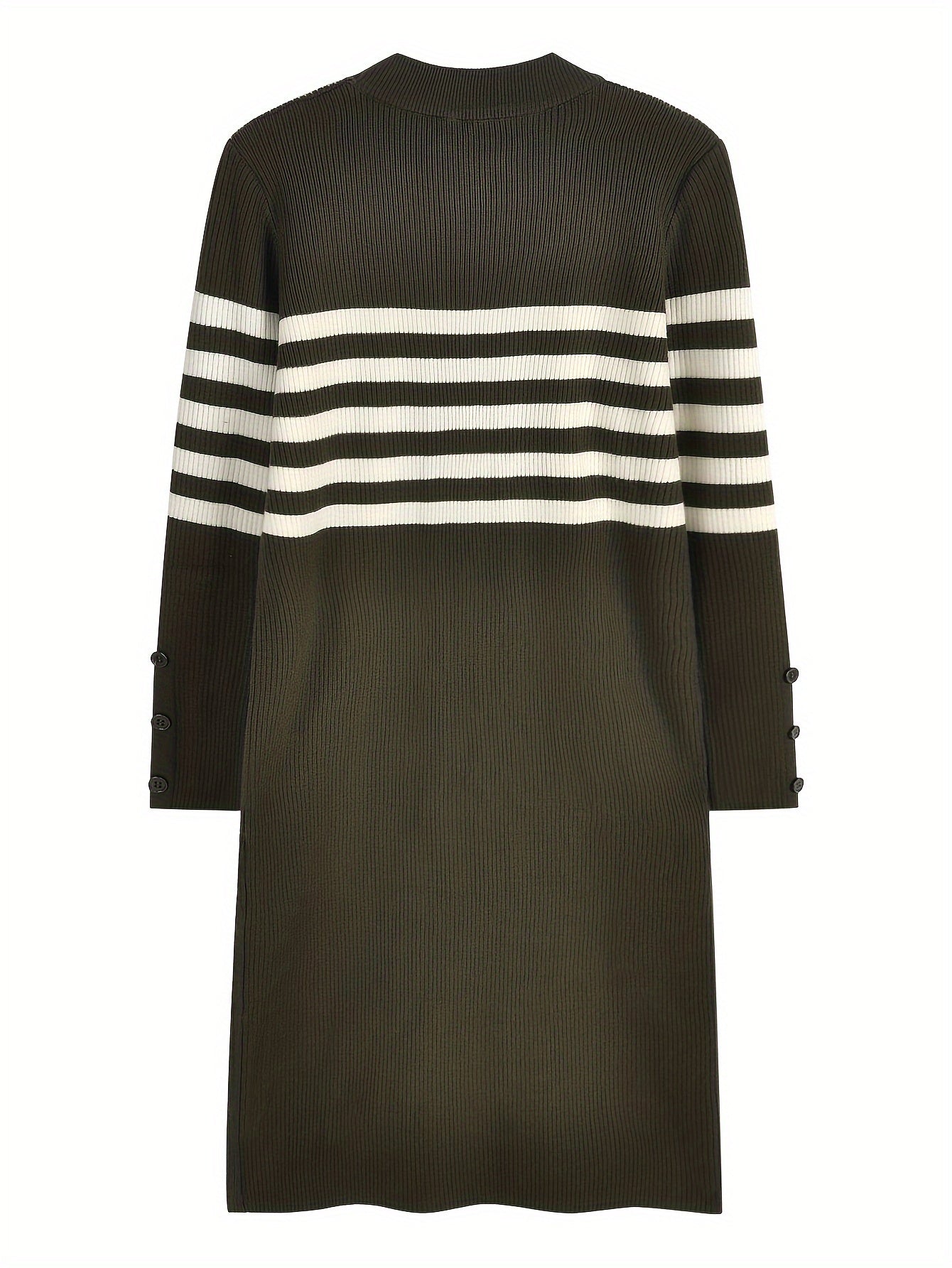 Antmvs Striped Pattern Split Hem Dress, Casual Long Sleeve Dress For Spring & Fall, Women's Clothing