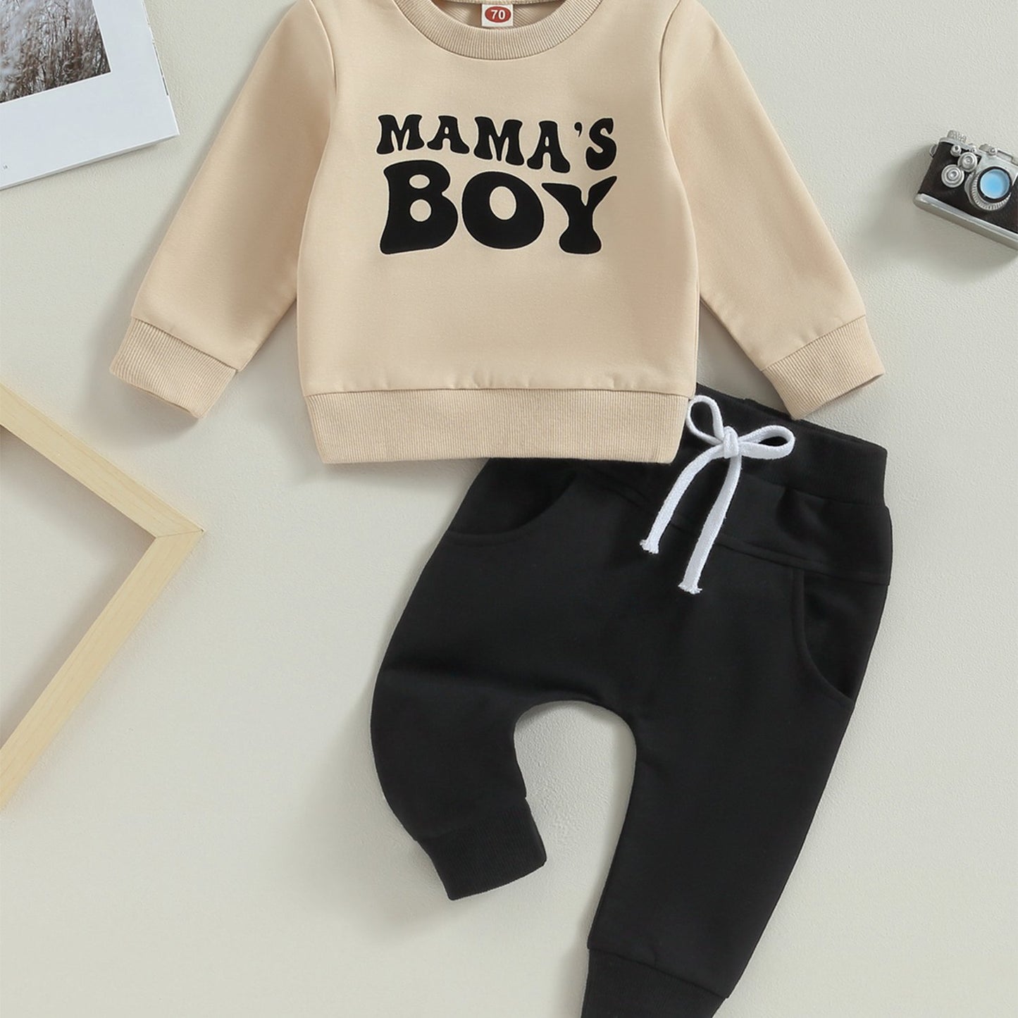 Toddler Boys Fall Outfits Letter Print Crew Neck Long Sleeve Sweatshirts and Long Pants 2Pcs Clothes Set