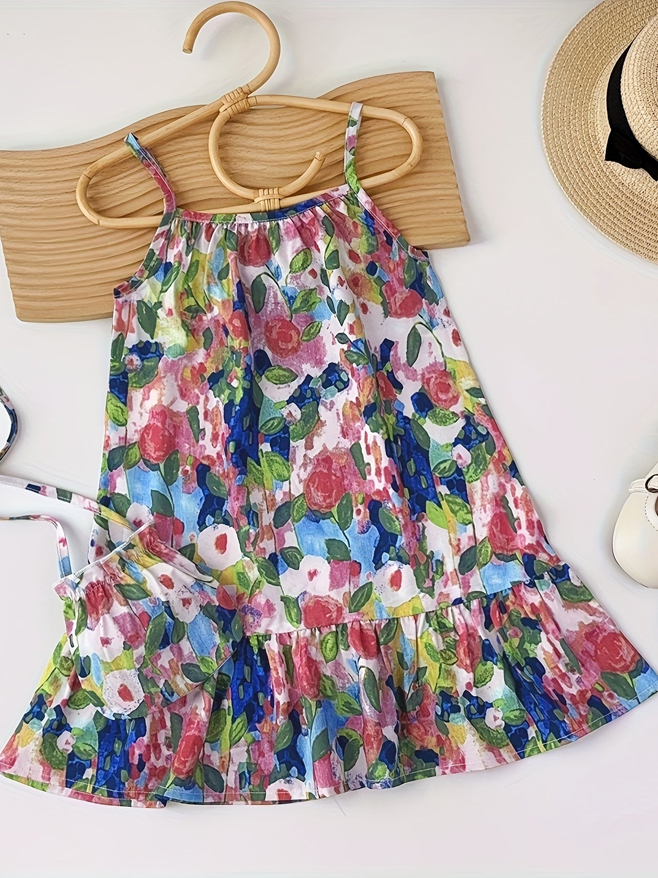 Sweet Flora Print Cami Dress With Bag For Toddler Girls Summer Clothes Gift