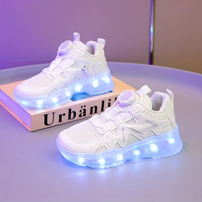 Rapid-Charging Luminous Sole Sneakers - Innovative Rotating Button, Fashionable Retro Style, Ultra-Comfortable & Ventilated for Trendy Boys