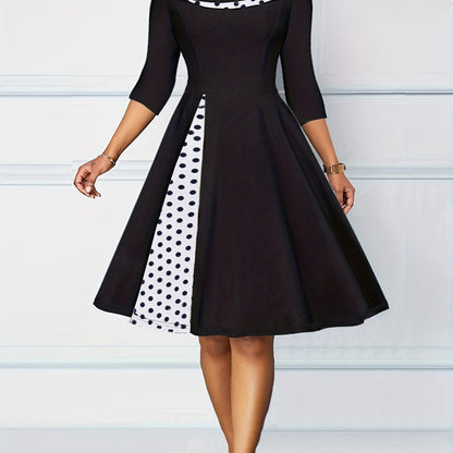 Antmvs A-line Retro Dress, 3/4 Sleeve Polka Dot Casual Dress, Women's Clothing