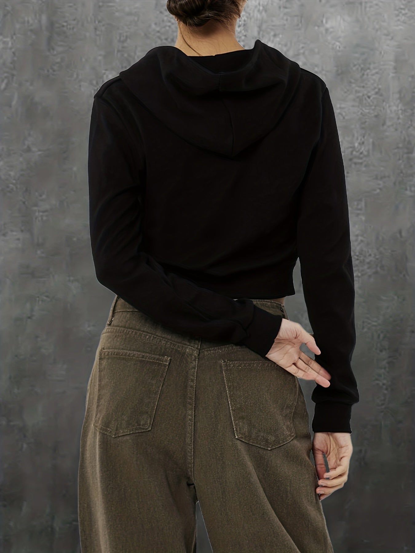 Antmvs Butterfly Print Zip Front Drawstring Hoodie, Casual Long Sleeve Hooded Sweatshirt, Women's Clothing
