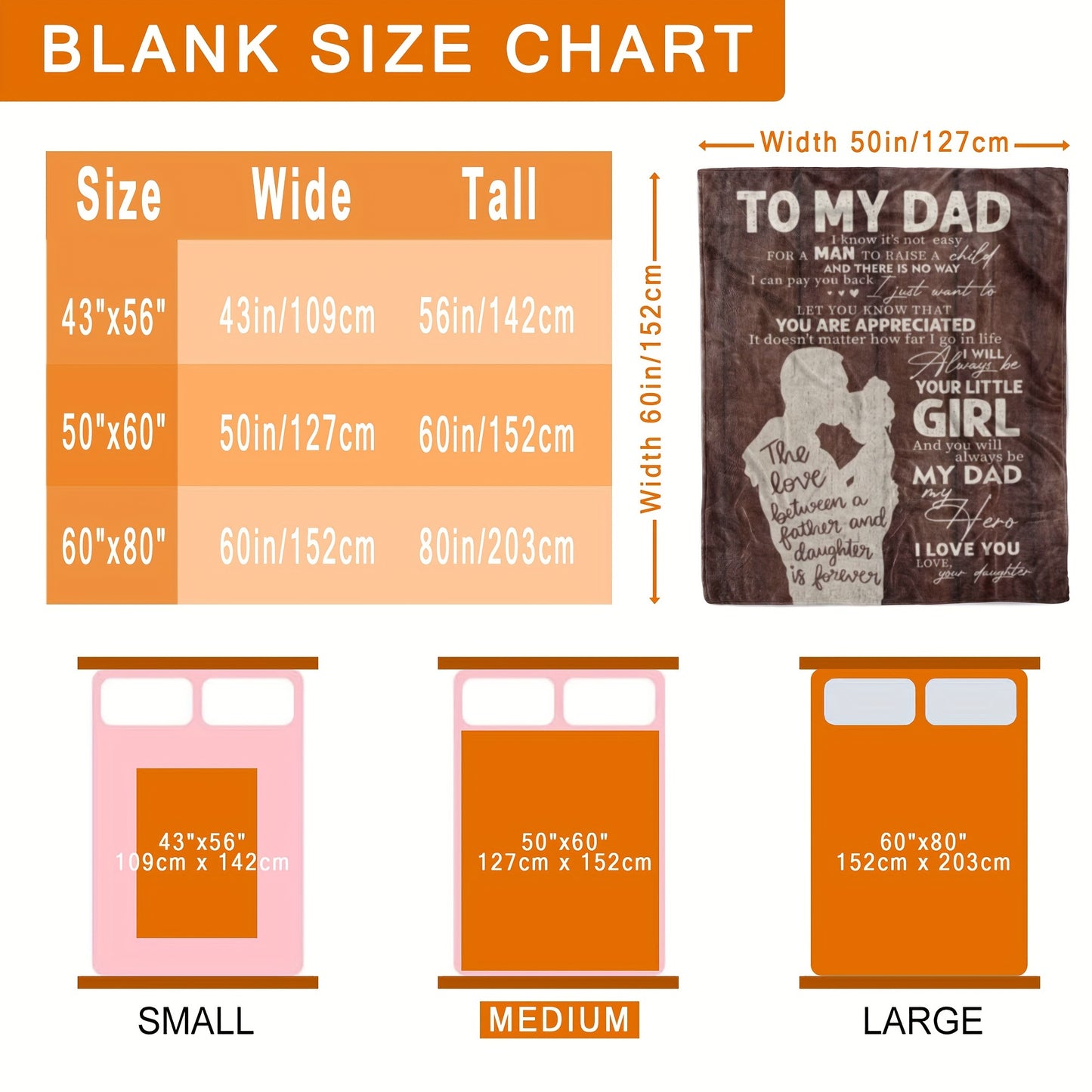 1 pc Dad Gifts from Daughter, Gifts for Dad from Daughter Blankets 60"x80", Birthday Gifts for Dad from Daughter, Best Presents for Dad Father from Daughter, Dad Birthday Gifts Ideas