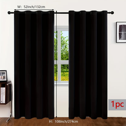 1pc Luxurious Thick Black Curtain - Ultimate Room Darkening, Insulation, Sunshade, Grommet Top - Perfect for Bay Windows, Balconies, Living Room, Bedroom, Office - Stylish Home Decor Essentials