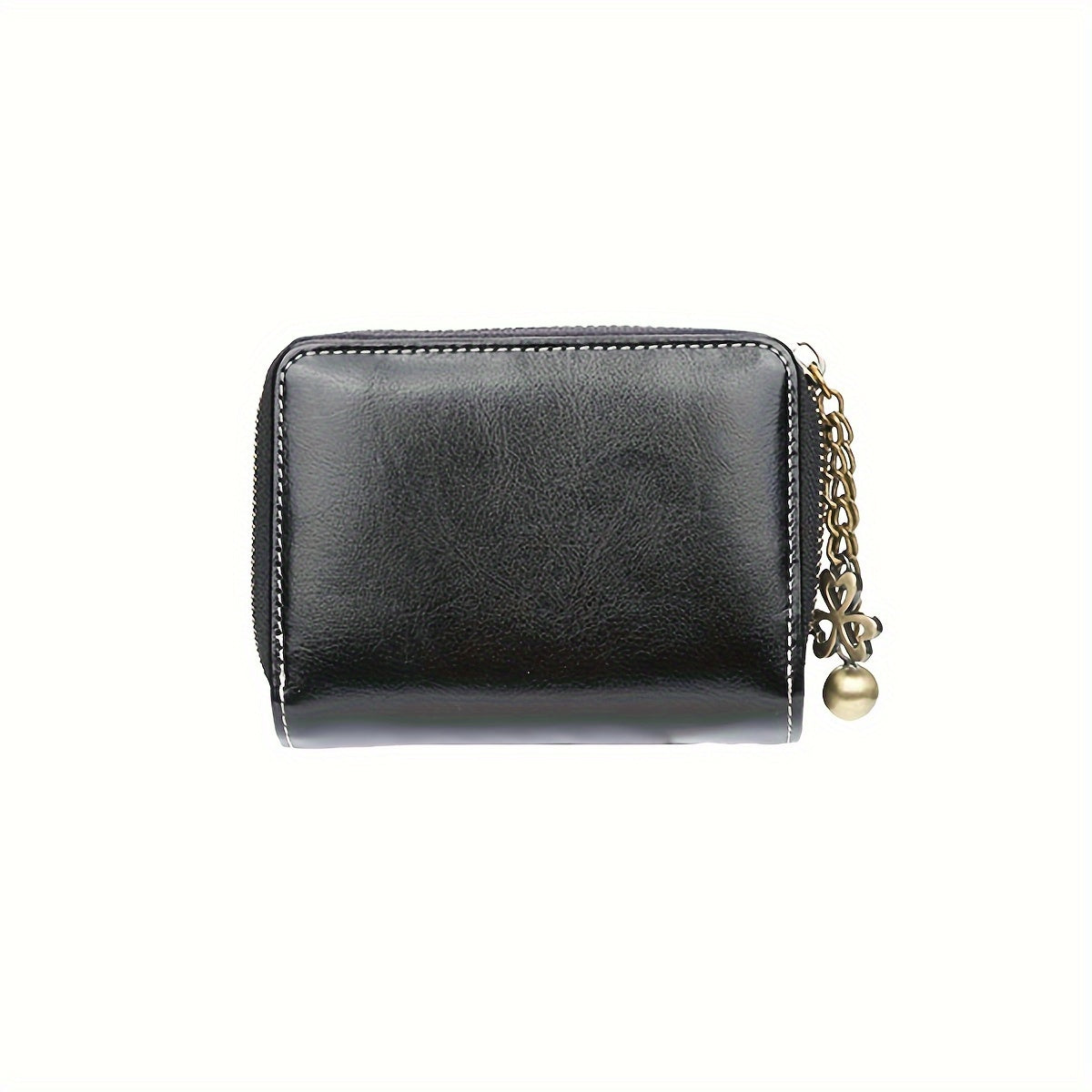 Women's Fashion Wallet With Snap Button Closure, Vintage Style, PU Leather, Zipper Coin Purse With Chain Keyring