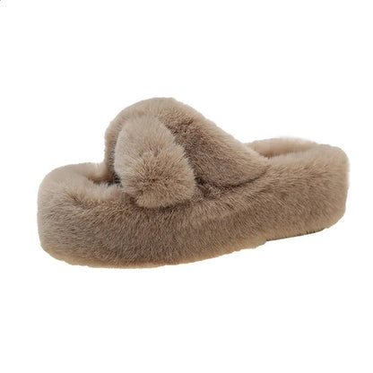 Winter Fluffy Slippers Women House Home Fur Slippers for Women Flat Platform Cozy Fuzzy Indoor Shoes Korean Slides 240830