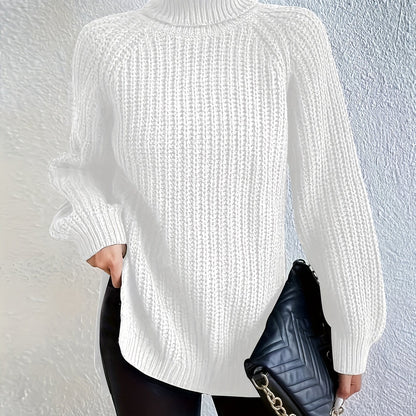 Antmvs Solid Turtleneck Pullover Sweater, Casual Loose Raglan Sleeve Sweater For Fall & Winter, Women's Clothing