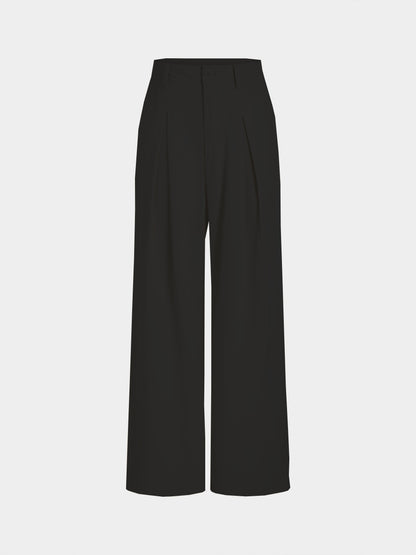 Antmvs Solid Wide Leg Pants, Elegant Button Slant Pocket Draped Pants, Women's Clothing