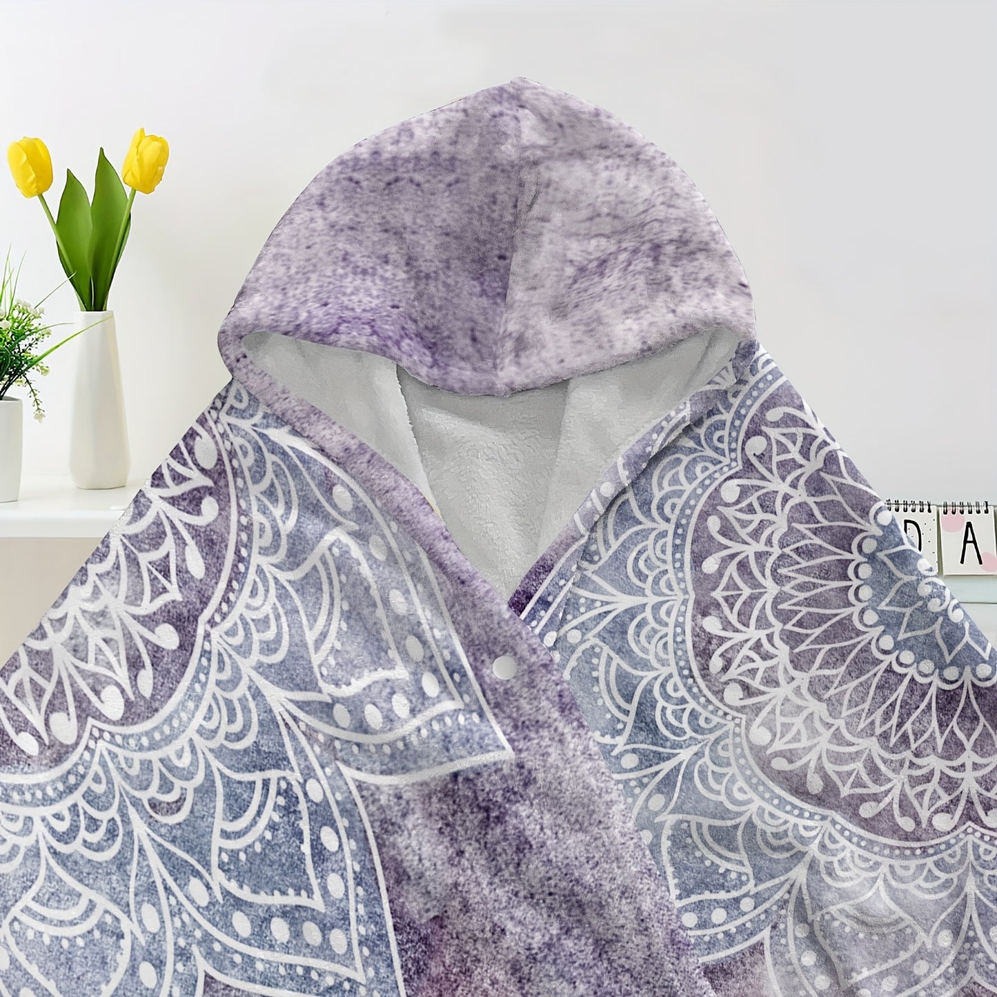 1pc Cozy Boho Mandala Hooded Blanket - Soft, Warm, Thick Wearable Blanket for Sofa, Office, Bed, and Travel - Magic Cape with Nap Function for Ultimate Relaxation