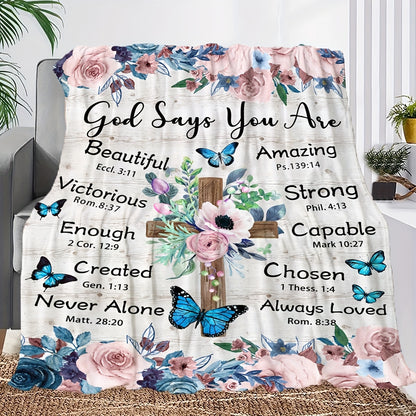 1pc Creative Flower Cross Print Blanket, Contemporary Style Blanket, Soft And Comfortable Blanket, Travel Sofa Bed Blanket, Office Home Decor, Birthday Gift Blanket, For Boys, Girls, Adults, All Seasons Available