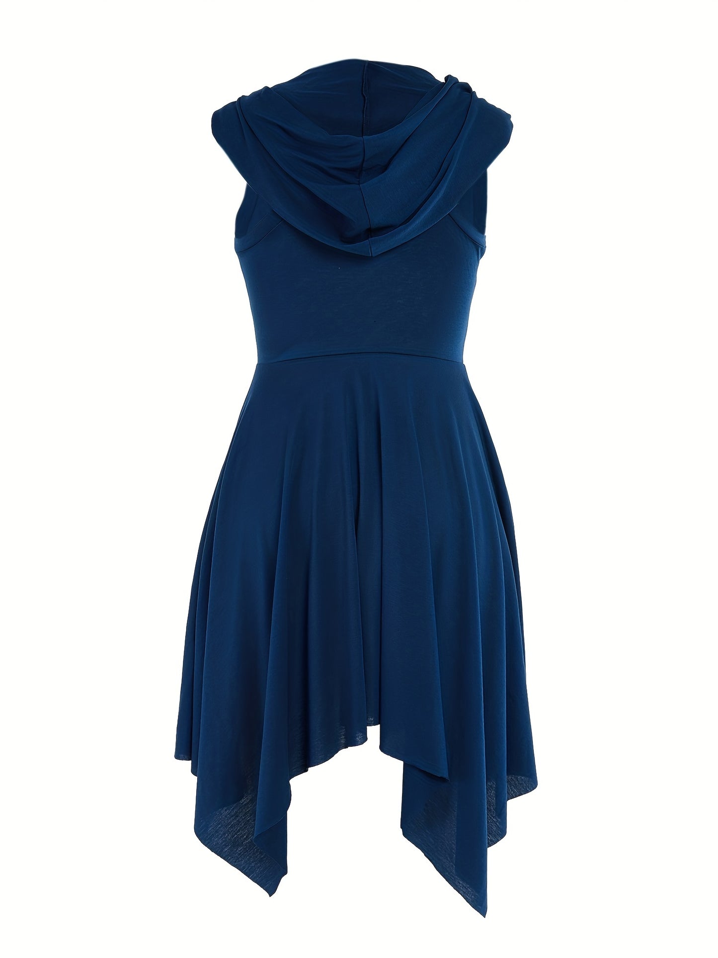 Antmvs Asymmetrical Hem Hooded Dress, Casual Sleeveless Solid Dress, Women's Clothing