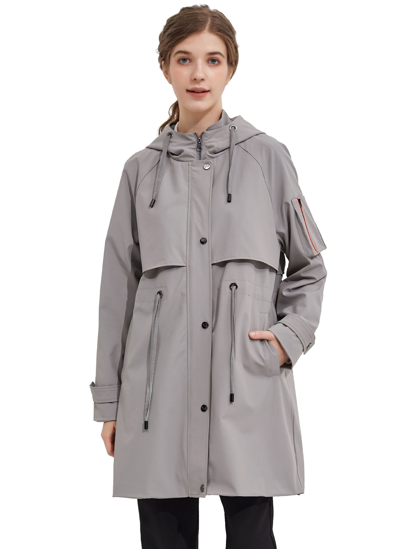 Antmvs Drawstring Hooded Coat, Casual Solid Button Front Long Sleeve Outerwear, Women's Clothing