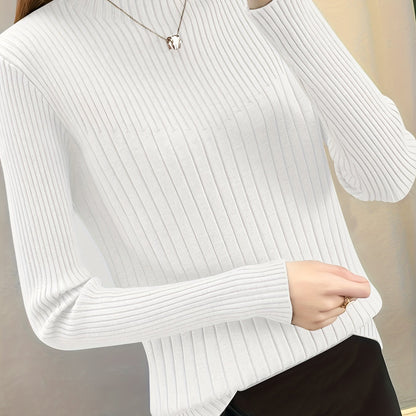 Antmvs Solid Mock Neck Pullover Sweater, Casual Long Sleeve Slim Sweater, Women's Clothing