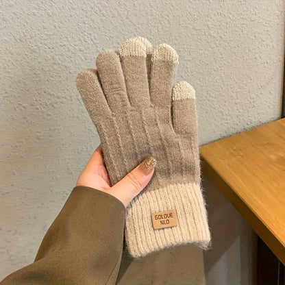 Winter Warmth for Everyone - Cashmere-Blend Touchscreen Gloves, Thick Knit, Non-Slip Grip, Elastic Fit for Casual Outings - 2pcs