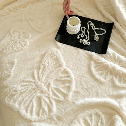 Ultra-Soft White Tassel Velvet Butterfly Flannel Blanket - Cozy, All-Season, Double-Sided, Perfect for Office Naps & Lounging, Multiple Sizes Available