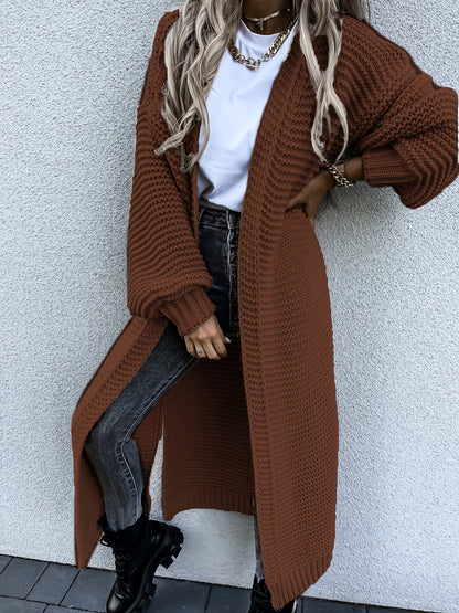 Antmvs Solid Open Front Side Split Cardigan, Casual Long Sleeve Cardigan For Spring & Fall, Women's Clothing