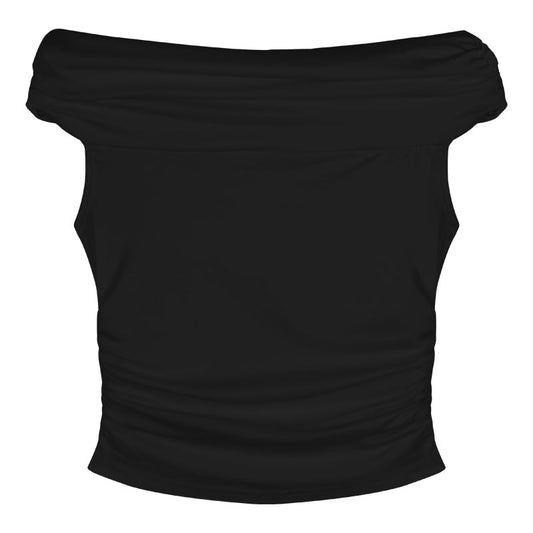 Antmvs Makala Solid Color Off-the-Shoulder Short Sleeve Slim Pleated Top