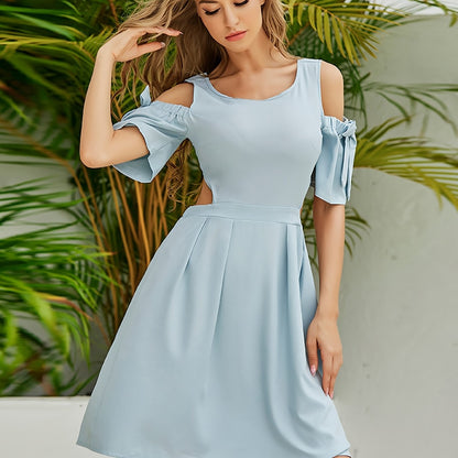 Antmvs Elegant Off Shoulder Women's High Waist Dress, Fashion Solid Slim Temperament Dress,  Women's Clothing