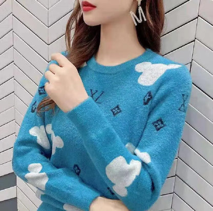 Women Sweaters Luxury Top Quality Full Print Letter Knitting Sweater High Street Pullover Tops